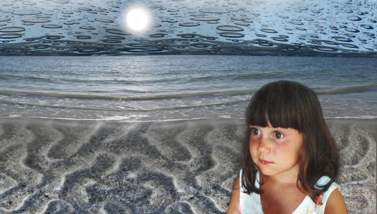 Marika Warden as a young on a moonlit beach, photoshopped by Robin Botie of Ithaca, New York