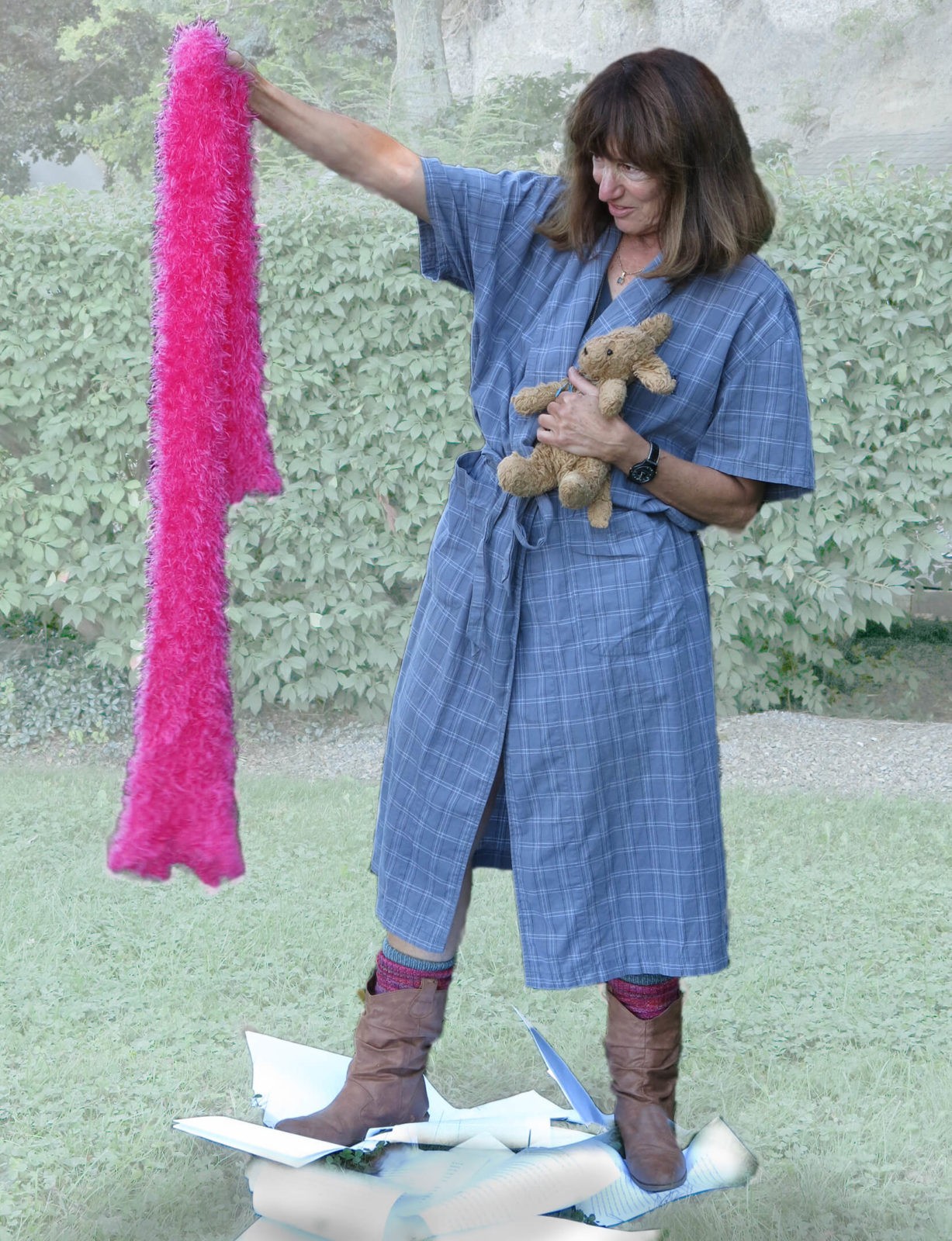 In Ithaca, New York, Robin Botie unloads fake pink boa. But she keeps her daughter's old cowboy boots that give her courage to send off her manuscript.