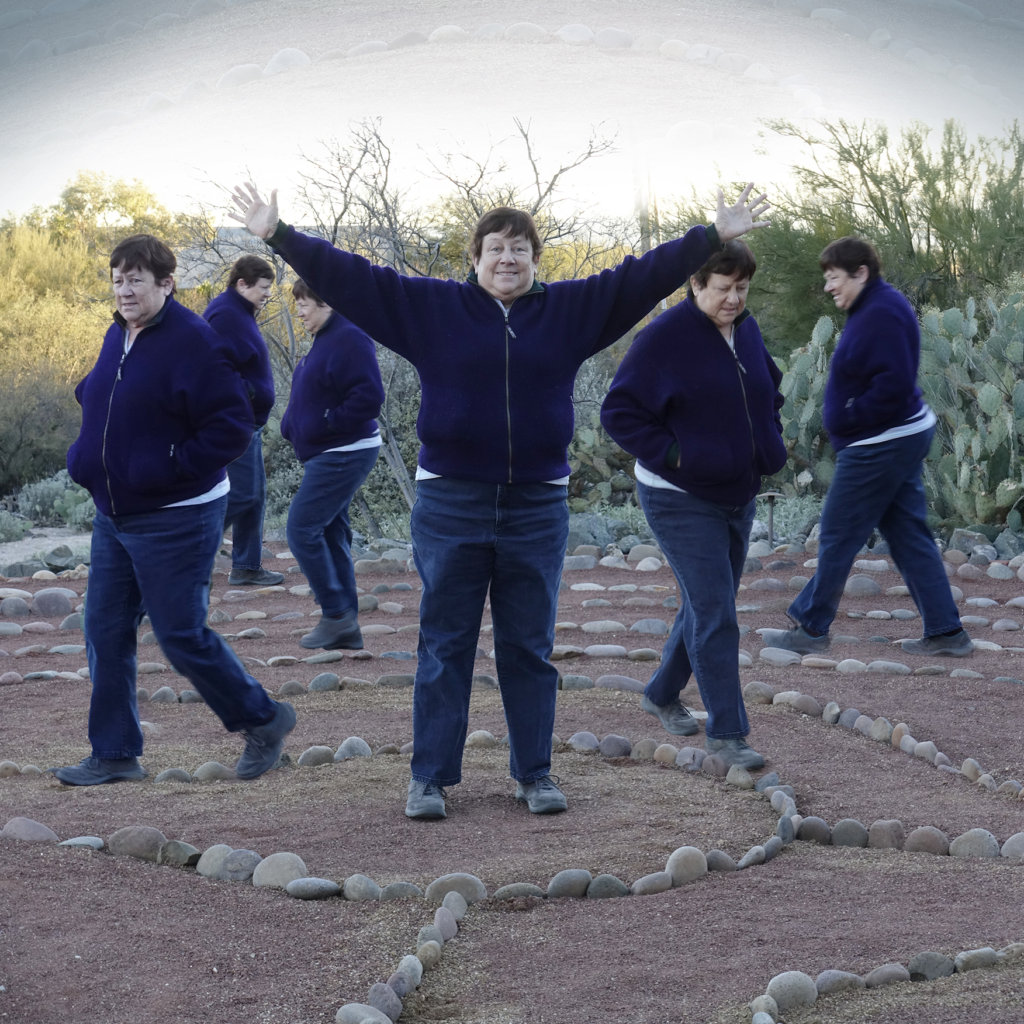 Robin Botie of Ithaca, New York, photoshops multiple images of her sister walking a labyrinth in Tucson, Arizona.