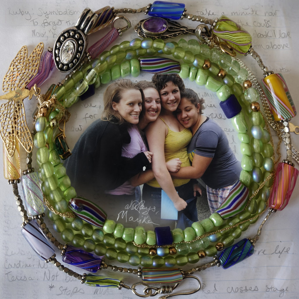Robin Botie of Ithaca, New York, photoshops friendship bracelets around a photo of her daughter who died of leukemia being hugged by friends.
