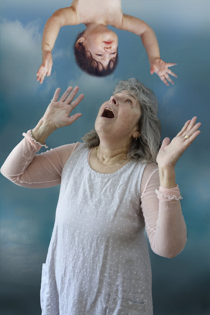 Robin Botie of Ithaca, New York, photoshops a grandmother catching a grandchild falling from the sky.
