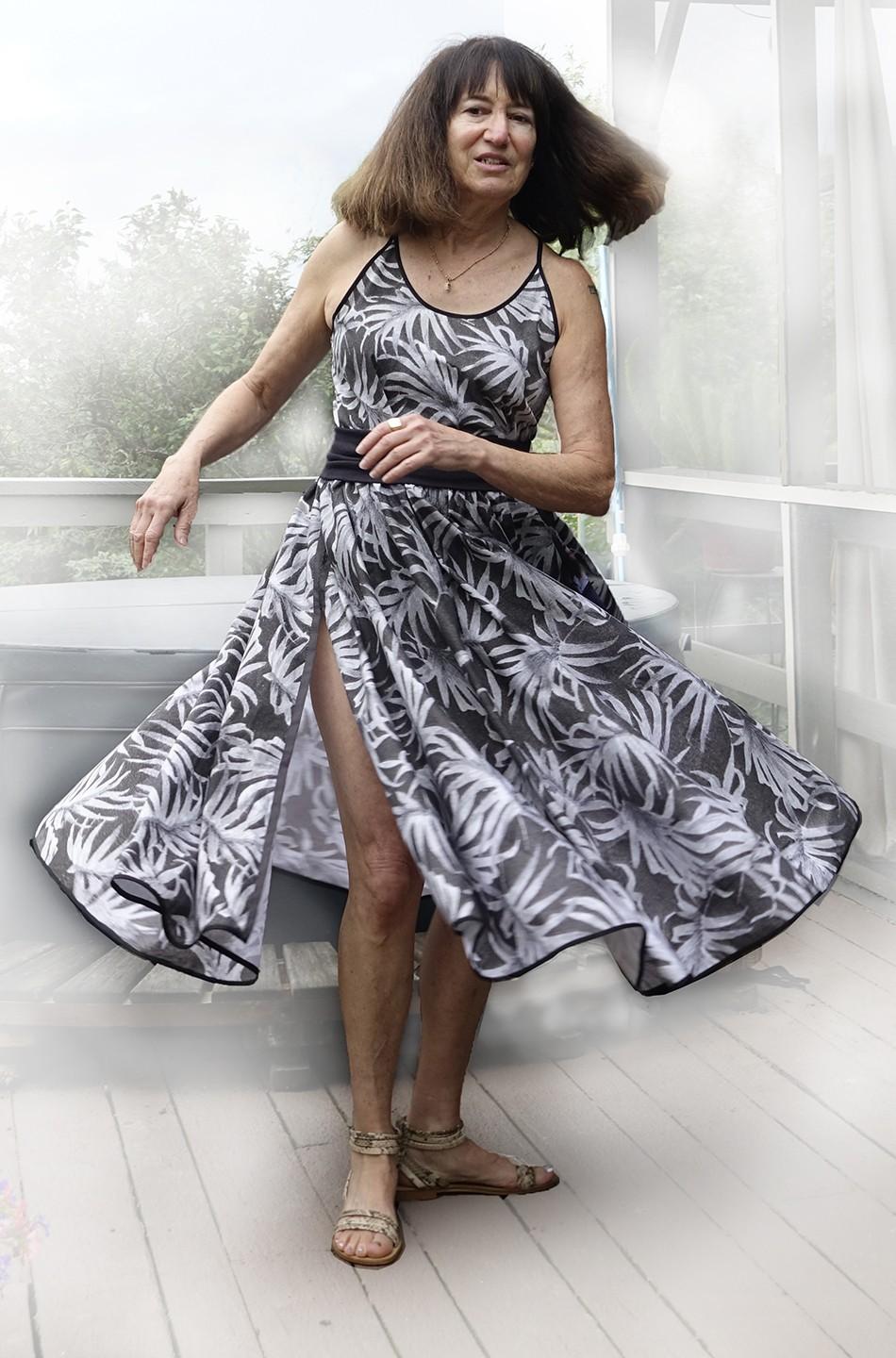 Robin Botie of Ithaca, New York, has a photo printed on fabric and sews it into a dress.