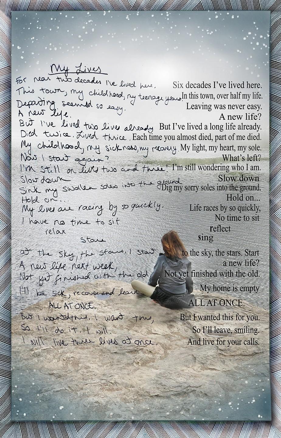 Robin Botie of Ithaca, New York Photoshops a duet of her words and the writings of her daughter who died of cancer.