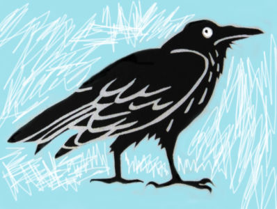 Robin Botie of Ithaca, New York, Photoshops the raven design she made for Silk Oak, an Ithaca-based design studio